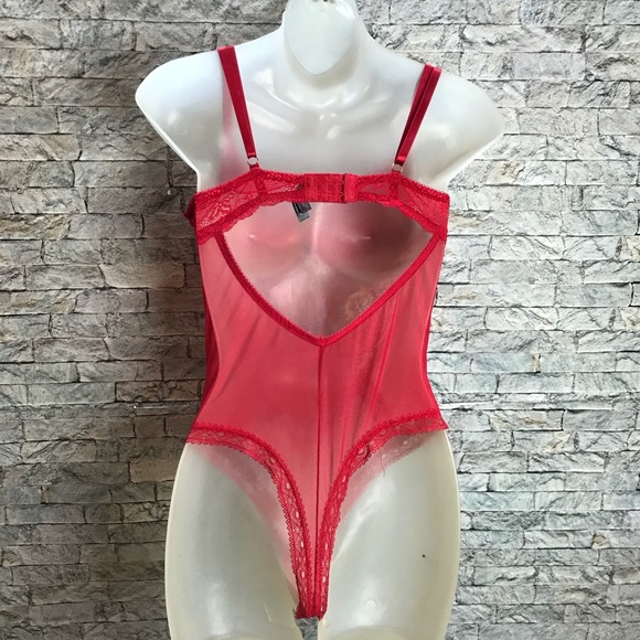 Black Fuchsia by Secret Lace Red Lace Medium Teddy - Picture 5 of 16